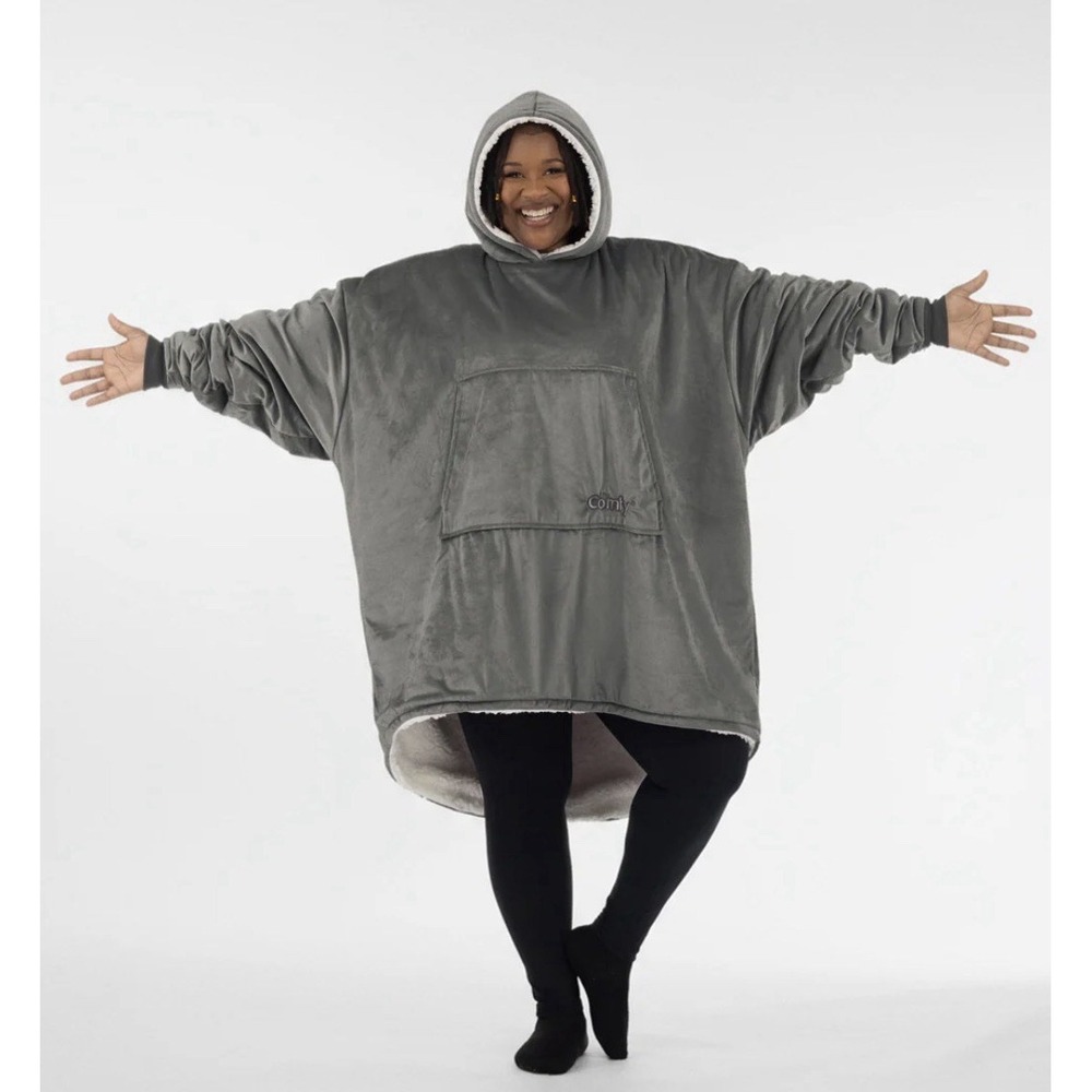 THE COMFY Sherpa Lined Microfiber Fleece Wearable Blanket Oversized Hood Pocket